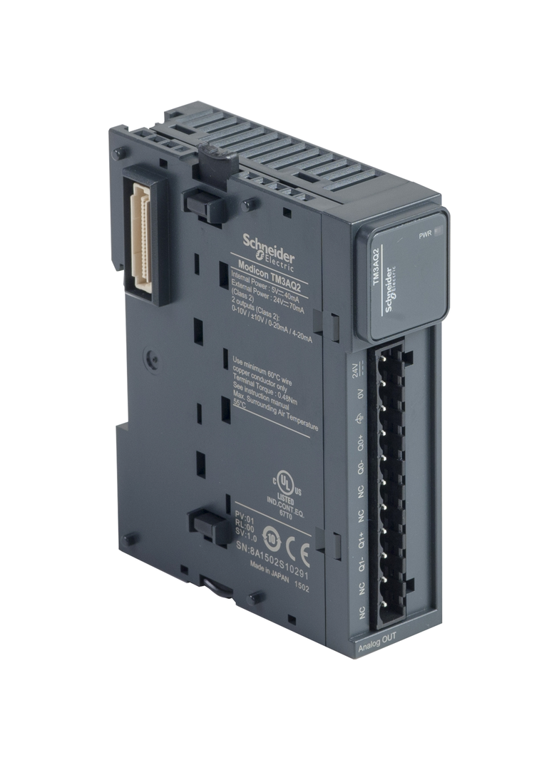 Modicon TM3, moduł wyjść analogowych, 2 wyjścia prąd/napięcie, zaciski śrubowe