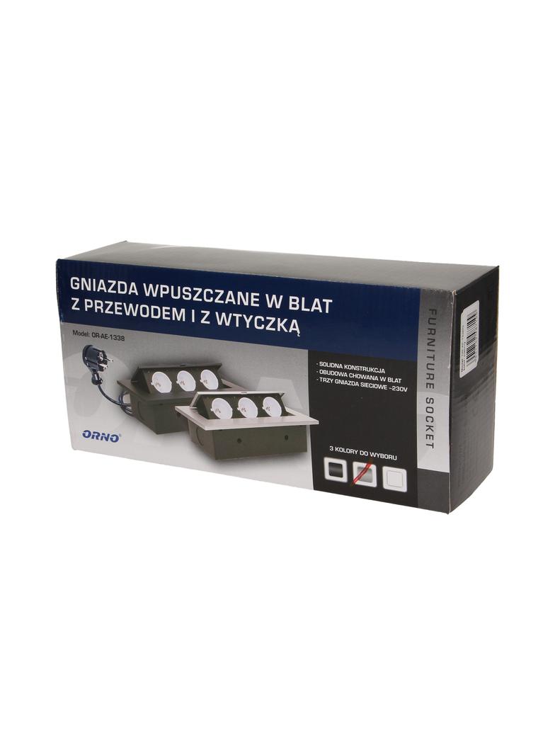 Gniazdo meblowe wpuszczane w blat z grubym rantem 3x2P+Z przewód 1,5m 3x1,5mm2 srebrne OR-AE-1338/G