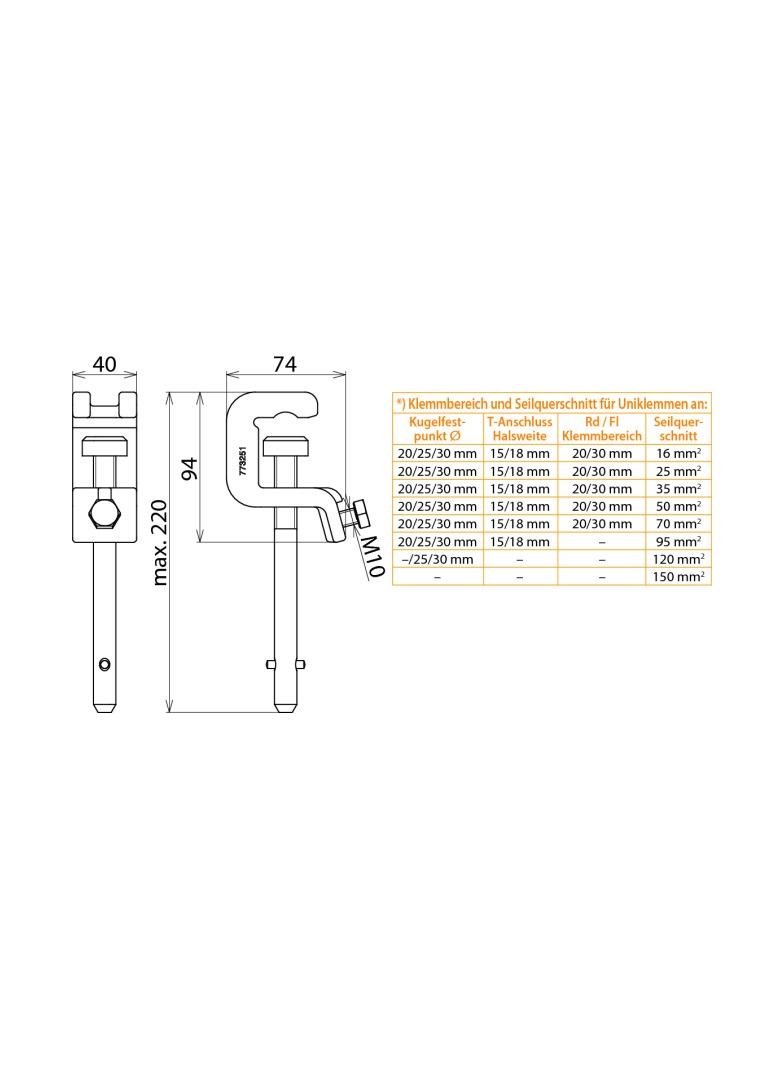 Zacisk uniwersalny, długi trzpień z poprz. kołkiem, fi 20/25 mm, do 20 mm pł.
