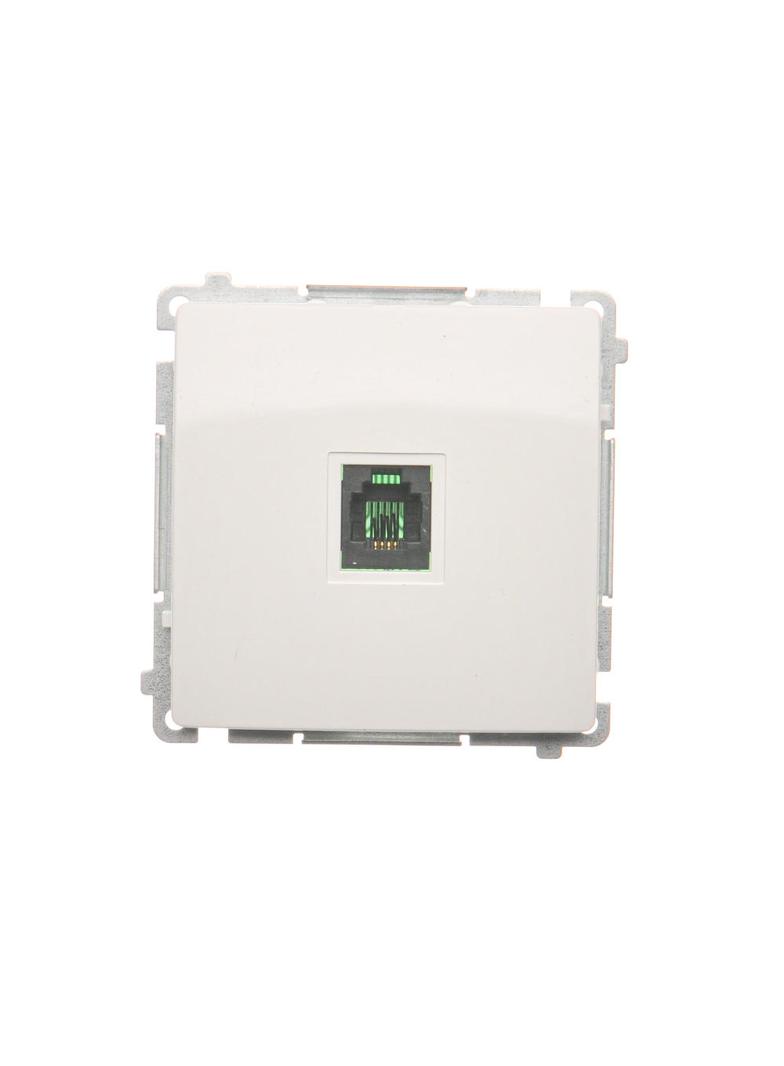 Simon Basic Gniazdo telefoniczne RJ11 uniwersalne pojedyncze Montaż na łapki lub wkręty biały