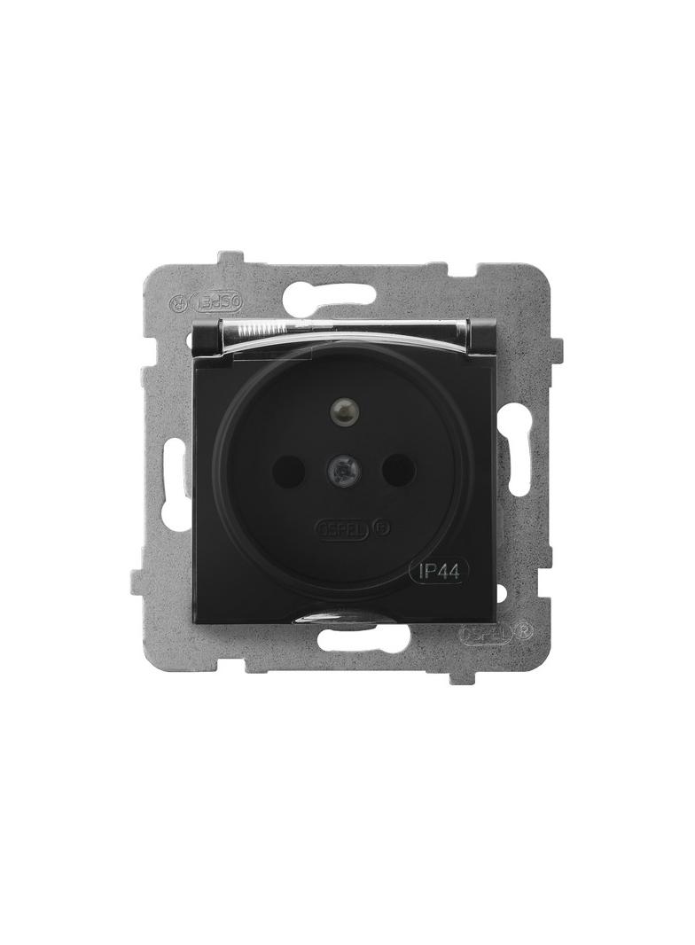 ARIA Gniazdo bryzgoszczelne z uziemieniem IP-44 wieczko przezroczyste - kolor czarny metalik