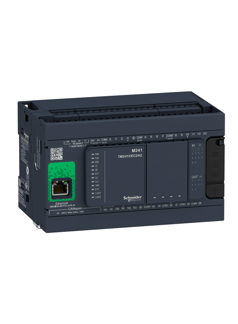 Modicon M241, sterownik, RJ45, Ethernet, CANopen, 14 wejść, 4 wyjścia PNP, 6 wyjść przekaźnikowych,