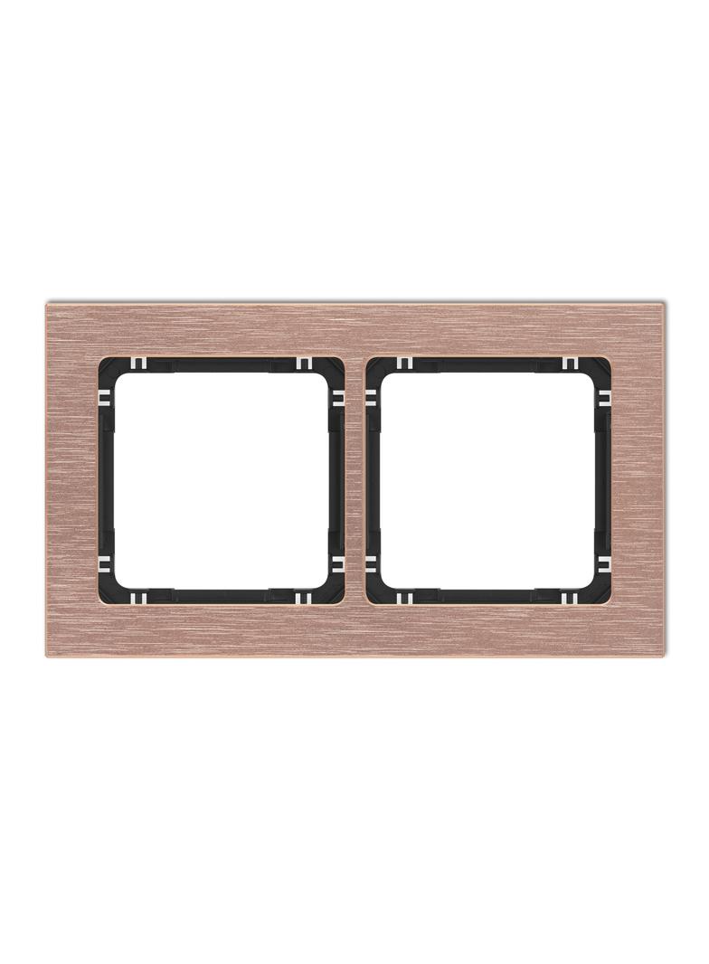 DECO Ramka uniwersalna podwójna - aluminium szczotkowane (ramka: kolor miedziany; spód: czarny) mied