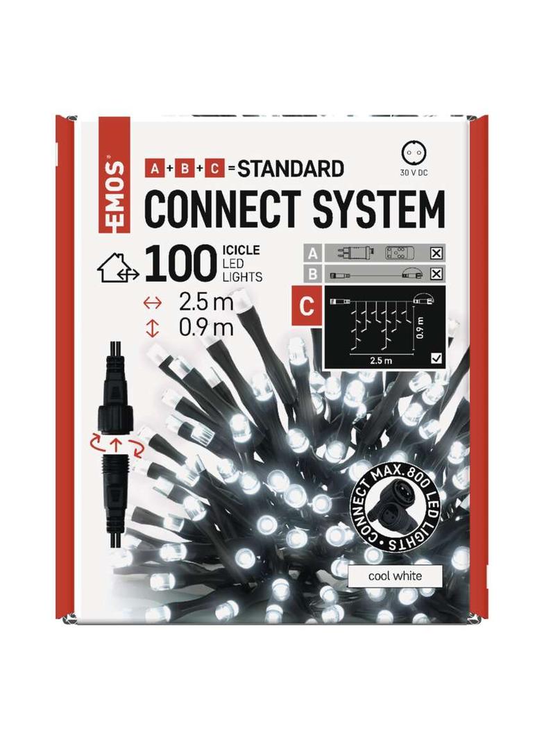 Lampki choinkowe sople łączone Standard 100LED 2,5m zimna biel IP44 timer D1CC01 EMOS