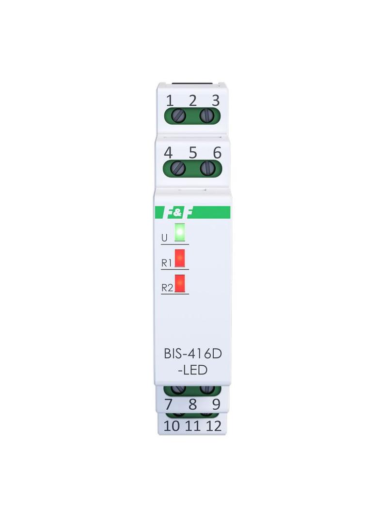 Przekaźnik bistabilny 2 kanałowy on/off Un=230V,I=2x10A InRush(120A/20ms) styki 2xNO,1S DIN BIS-416D-LED F&F