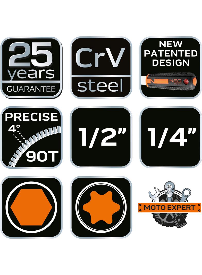 Klucze nasadowe 1/4", 1/2", zestaw 110 szt., CrV