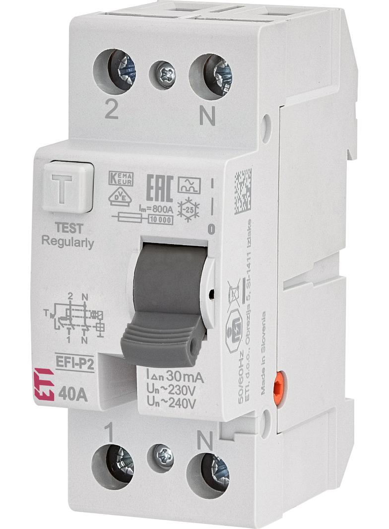 Wyłącznik różnicowoprądowy 6kA EFI6-P2 A 25/0.03 1P+N 25A 30mA Typ A 002061261 ETI