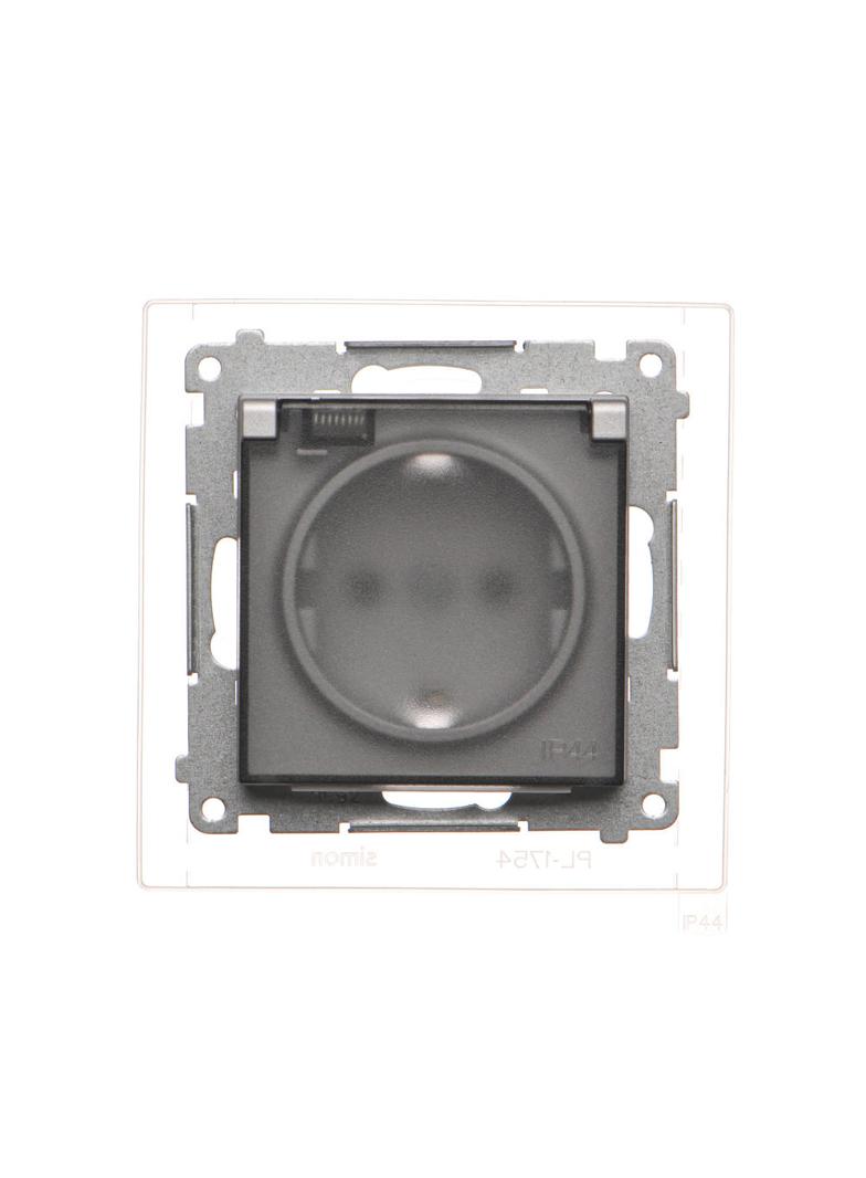 Simon 55 Gniazdo Schuko do wersji IP44 z przesłonami z uszczelką ramki szybkozłączka Klapka transparentna Aluminium mat TGSZ1BCZ.01/143A KONTAKT