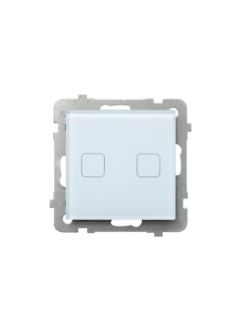 SONATA TOUCH Łącznik dotykowy dwugrupowy zwierny z podświetleniem - kolor białe szkło