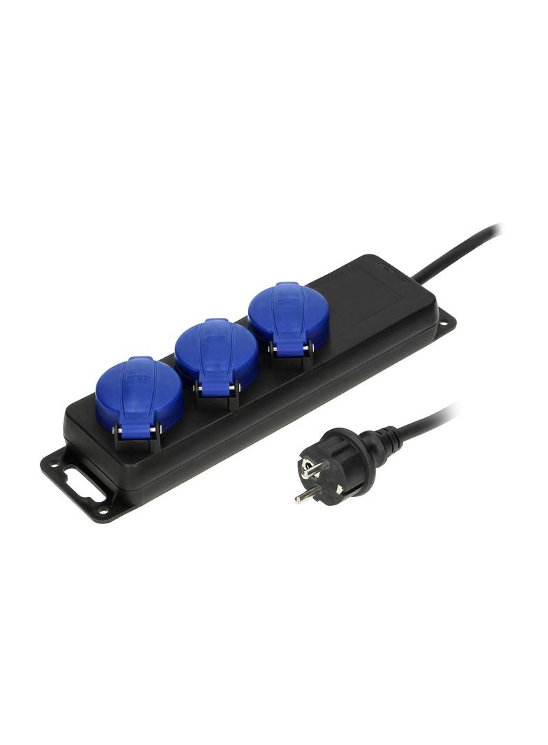 Przedłużacz warsztatowy bryzgoszczelny IP44, 3 gniazda 2P+Z schuko, przewód gumowy, H05RR-F 3x1,5mm2 OR-AE-13295(GS)/5M ORNO