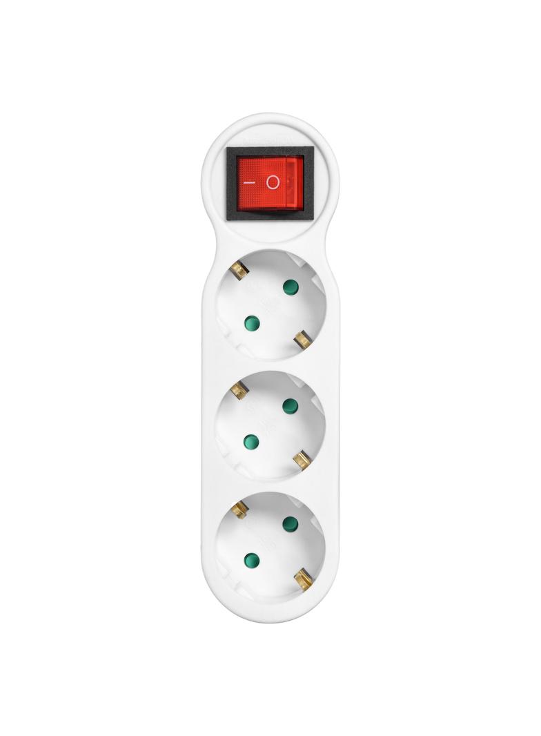 Rozgałęźnik 3x2P+Z z włącznikiem, Schuko, wtyczka górna, biały OR-AE-13254(GS) ORNO