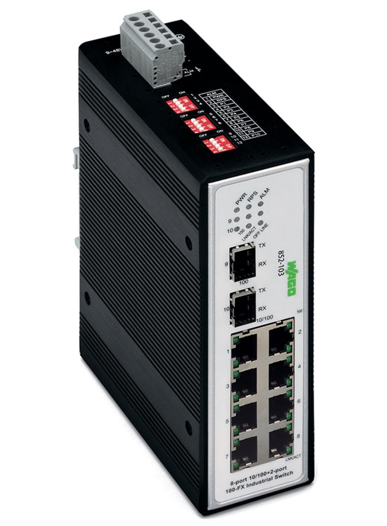 switch przemysłowy 8 portów 100BASETX/2 sloty 100BASEFX WAGO