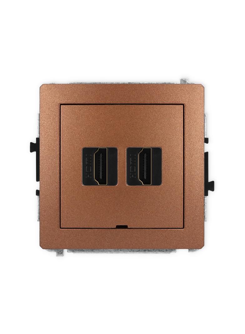DECO Mechanizm gniazda podwójnego HDMI 2.0, bez pola opisowego brązowy metalik