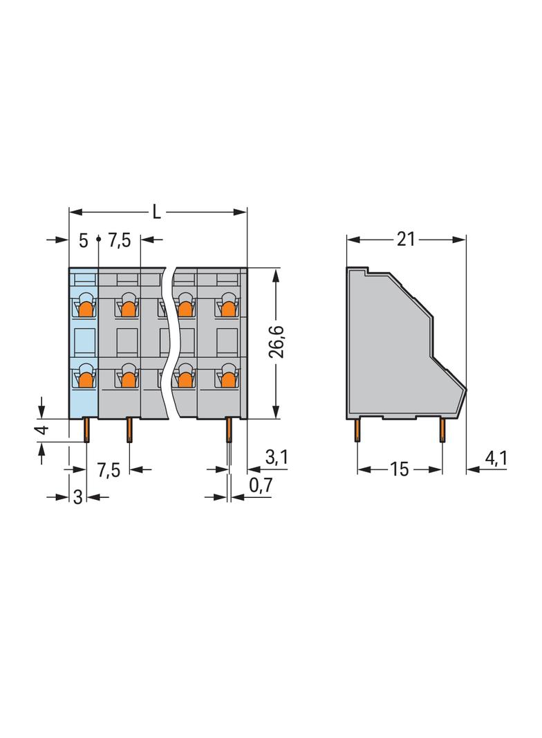 2-piętrowa listwa do pł. drukowanych 8-bieg. szara raster 7,5 mm /28szt./ WAGO