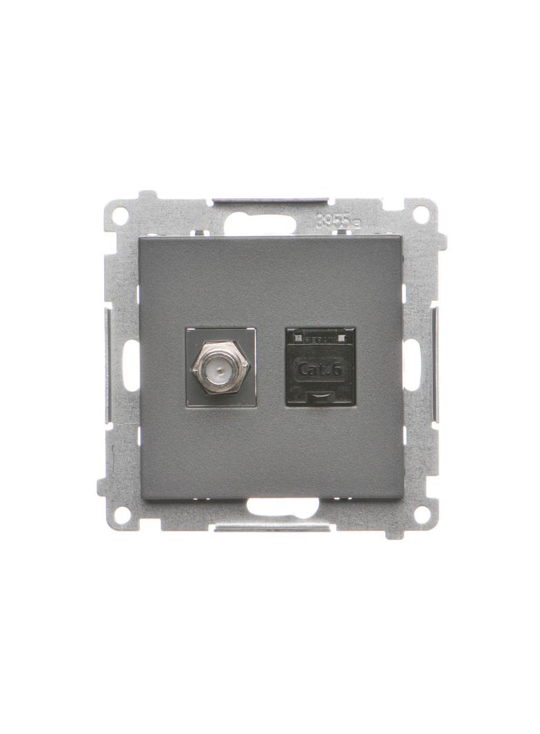 Simon 55 Gniazdo antenowe typu /F/+RJ45 kat.6 Grafitowy mat