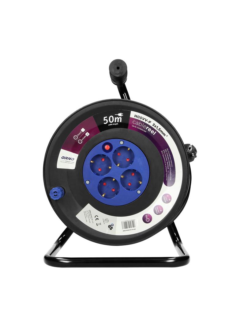 Przedłużacz bębnowy 4 gniazda (Schuko) kabel PVC H05VV-F 3x1.5mm2 długość - 50m Termik Prz OR-AE-131