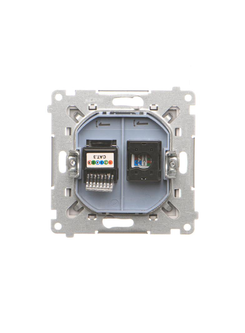 Simon 55 Gniazdo komputerowe RJ45 kategoria 5e + telefoniczne RJ12 Jasnoszary mat T5F.01/114 KONTAKT