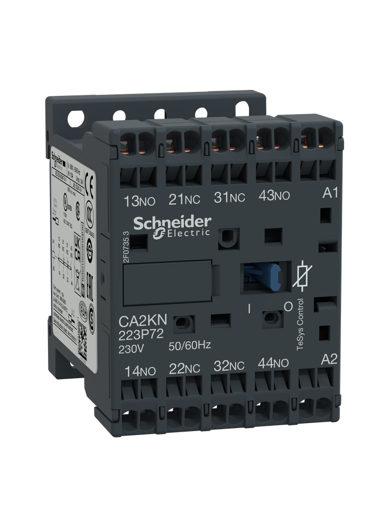 Miniaturowy stycznik pomocniczy TeSys K 2NO 2NC cewka 230VAC zaciski sprężynowe CA2KN223P72