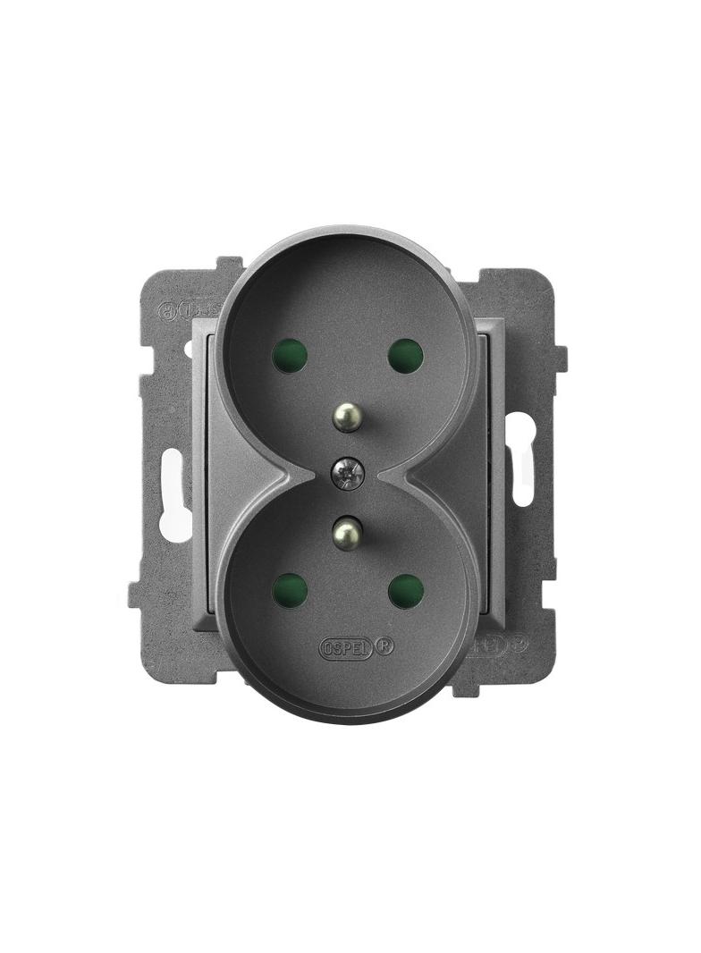 ARIA Gniazdo podwójne z uziemieniem z przesłonami torów prądowych, moduł bez ramki - kolor szary mat