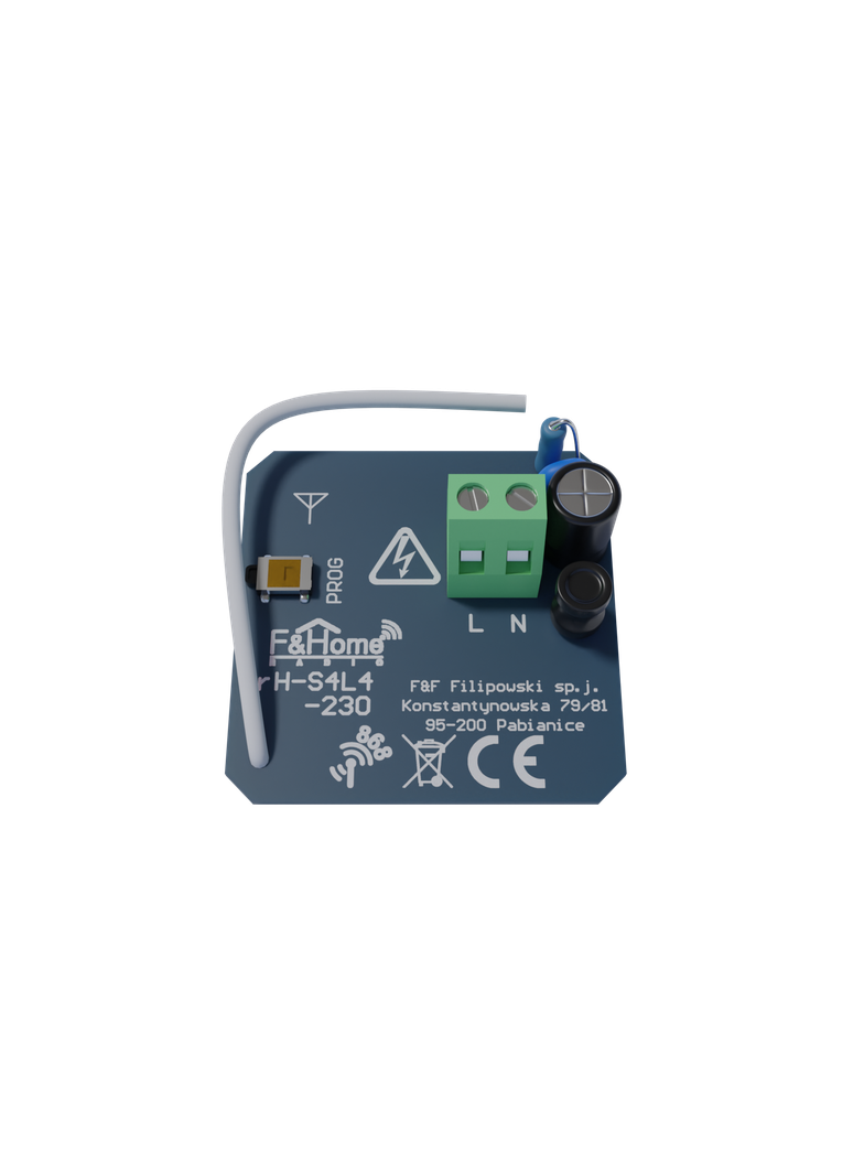 Moduł elektroniki 4-kanałowego nadajnika F&Home RADIO do panela szklanego, 230V AC