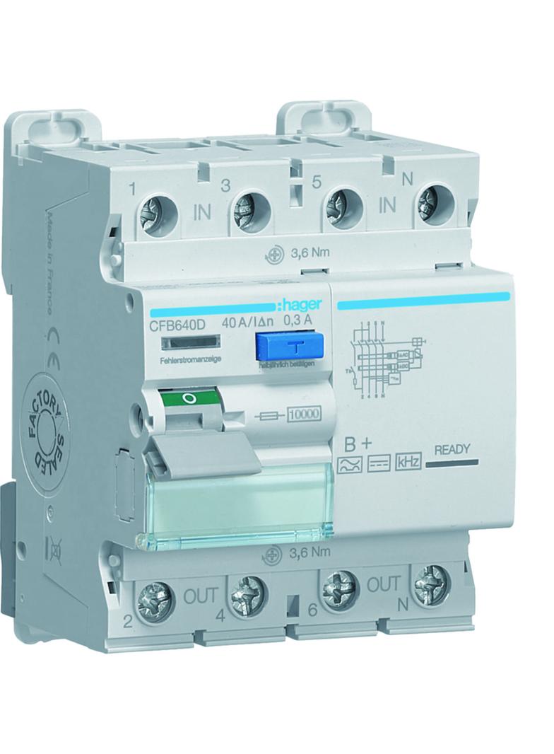 RCCB Wyłącznik różnicowoprądowy 3P+N 40A 300mA 10kA B+ CFB640D HAGER