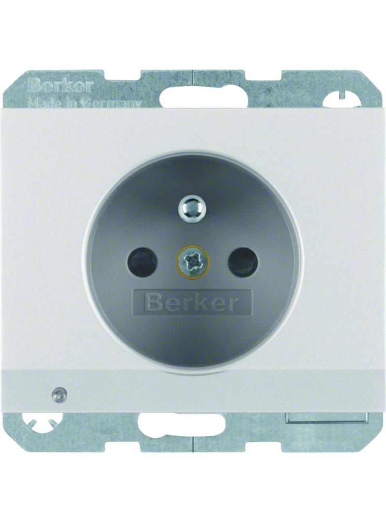 BERKER K.5 Gniazdo z uziemieniem i podświetleniem orientacyjnym LED aluminium 6765107003 HAGER