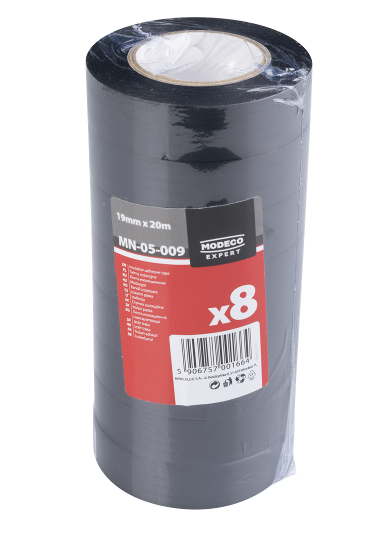 Taśma izolacyjna czarna 19mm x 20m atest 1kV MN-05-009 RAWLPLUG