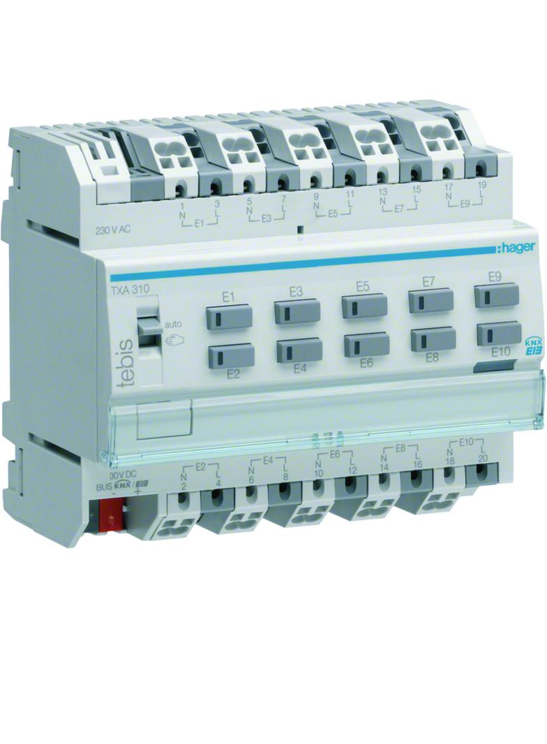 KNX e/s Wejście binarne 10-krotne 230V AC TXA310 HAGER