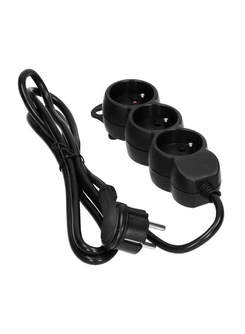 Przedłużacz 3-krotny 2P+Z, 5m H05VV-F 3x1,5mm2, Imax=16A, płaska wtyczka, czarny