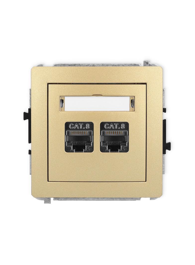 DECO Mechanizm gniazda komputerowego podwójnego 2xRJ45, kat. 8, ekranowany, 8-stykowy złoty