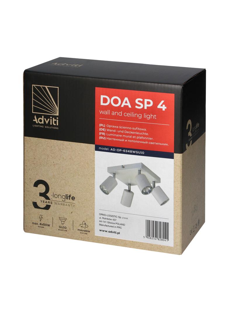 DOA SP 4, oprawa ścienno-sufitowa, GU10 max. 4x50W, IP20, biała, kwadrat AD-OP-6348WGU10 ORNO