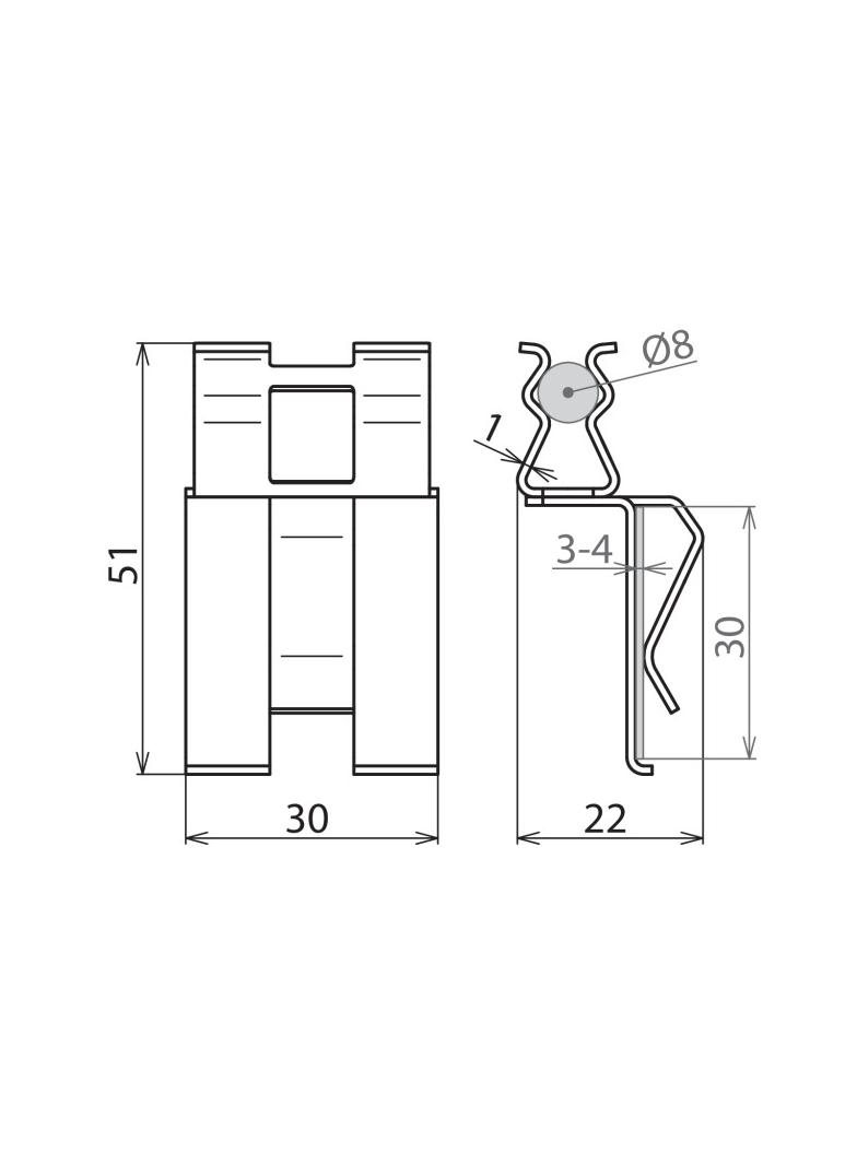 Zacisk DEHNclip do prętów zbrojenia i płaskownika 8-9 / 30 mm, sprężynowy, bezśrubowy, stal nieocynk