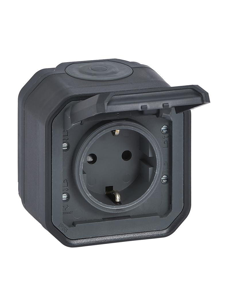 NOWE PLEXO - GN. SCHUKO 2P+Z ZACISKI ŚRUB KOMPLET NATYNKOWY 16A-250V ANTRACYT 069783L LEGRAND