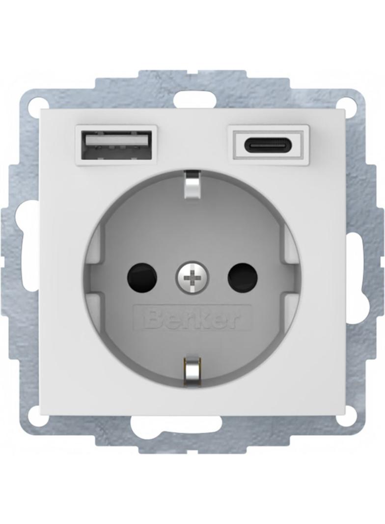 B.3/B.7 Gniazdo SCHUKO z ładowarką USB A+C 2.4/3.0 A; samozaciski biały mat