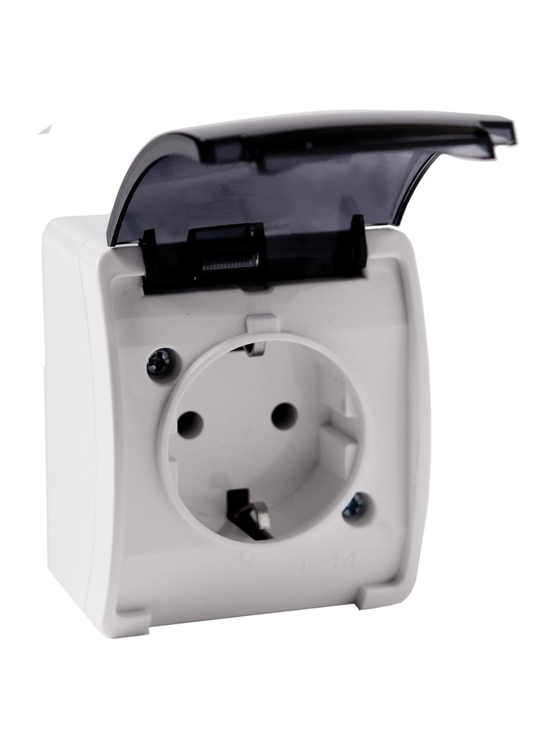 Gniazdo pojedyncze Schuko AQUATIC IP44 biały dymiony 10 szt. OR-OE-7105(GS)/WT/10 ORNO