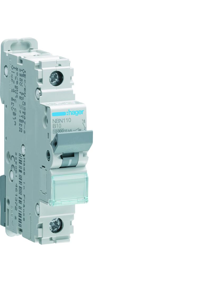 MCB Wyłącznik nadprądowy 10kA/15kA 1P B 10A NBN110 HAGER