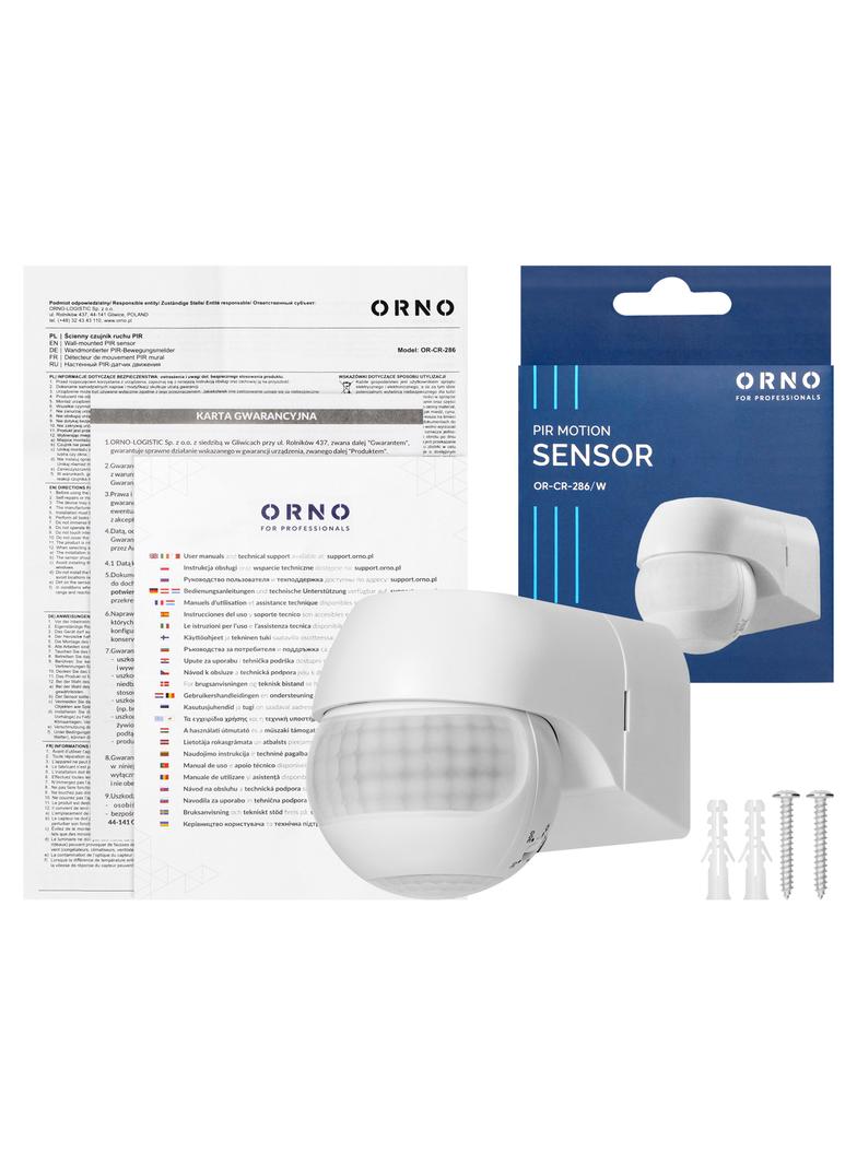 Czujnik ruchu 180° IP44 800W max 15m mini biały OR-CR-286/W ORNO