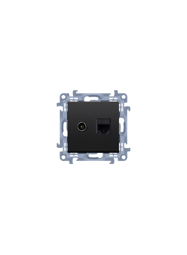 Simon 10 Gniazdo antenowe typu F+RJ45 kat.5e czarny