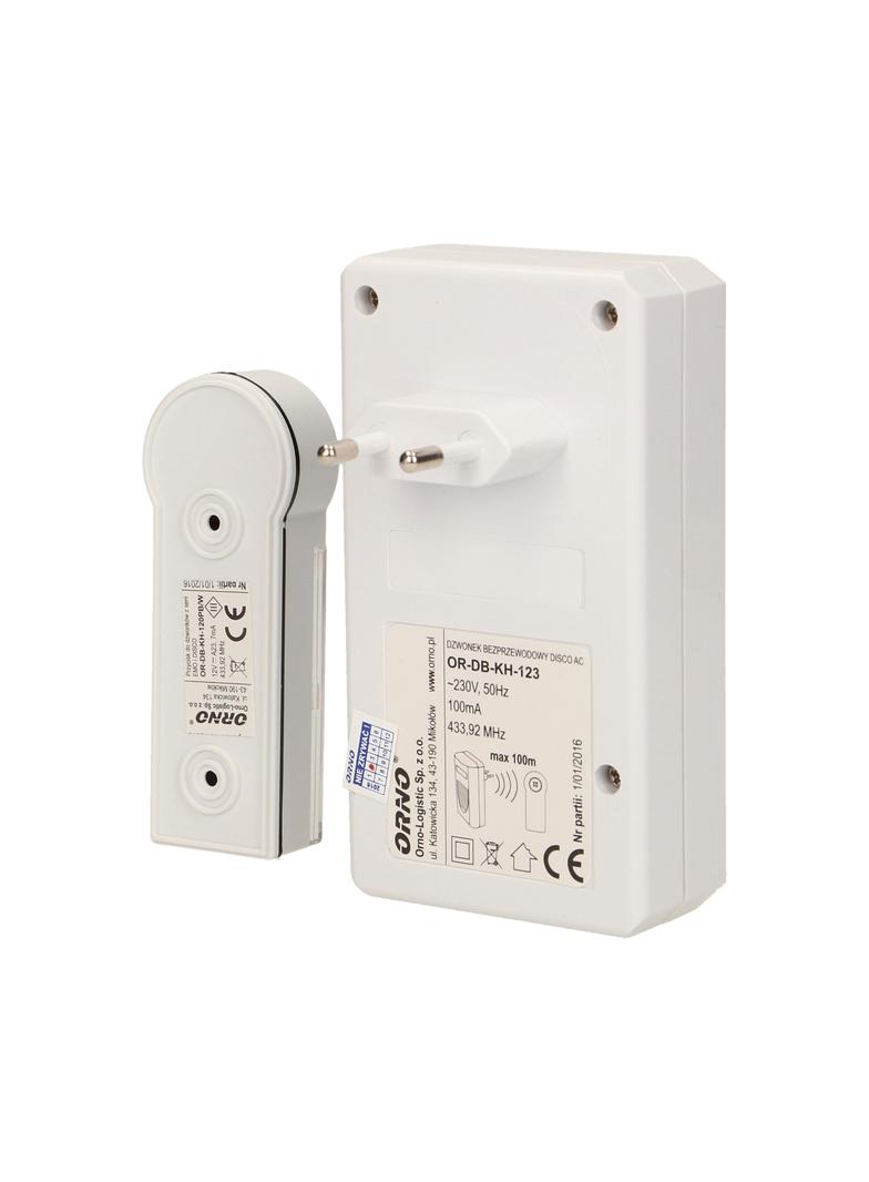 Dzwonek bezprzewodowy DISCO AC sieciowy learning system 1 dźwięk 80m OR-DB-KH-123 ORNO