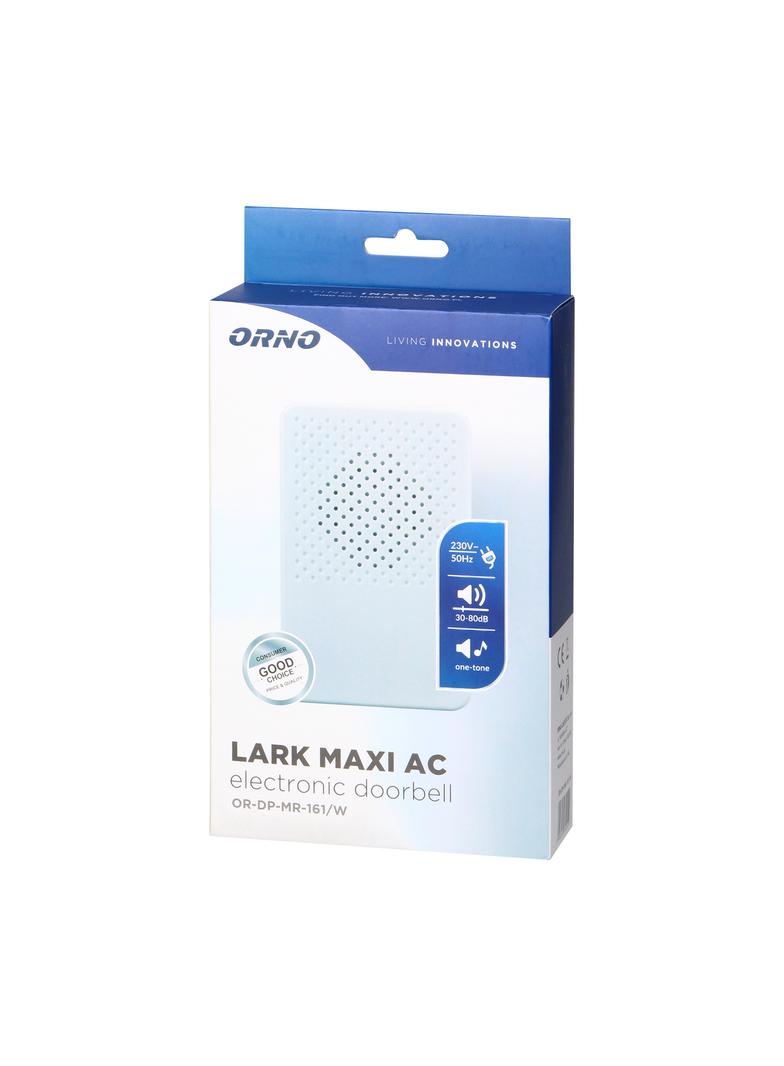 Dzwonek elektroniczny jednotonowy LARK MAXI AC, 230V, biały OR-DP-MR-161/W ORNO
