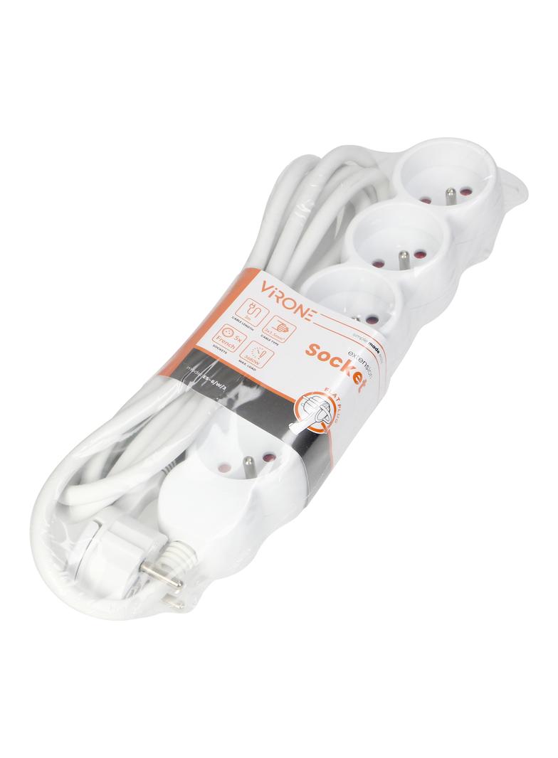 Przedłużacz 5-krotny 2P+Z, 3m H05VV-F 3x1,5mm2, Imax=16A, płaska wtyczka, biały ES-6/W/3 ORNO