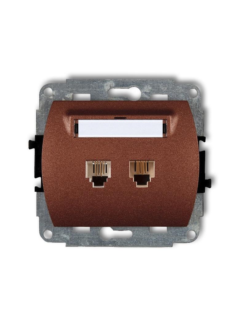 TREND Mechanizm gniazda telefonicznego podwójnego 2xRJ11, 4-stykowy brązowy metalik