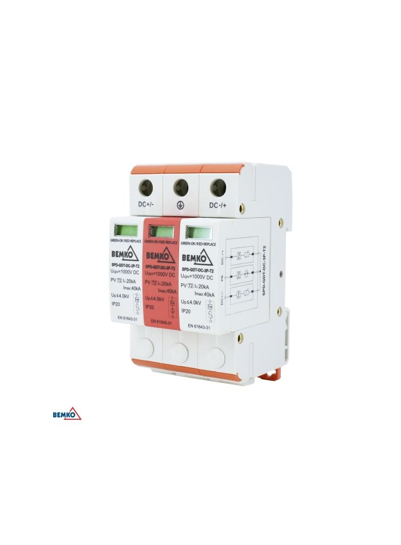 OGRANICZNIK PRZEPIĘĆ 3P DC 1000V KLASY T2 Z ISKIERNIKIEM GAZOWYM