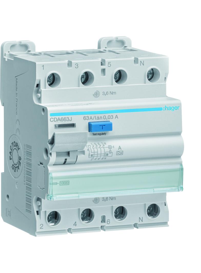 RCCB Wyłącznik różnicowoprądowy 3P+N 63A 30mA 10kA A