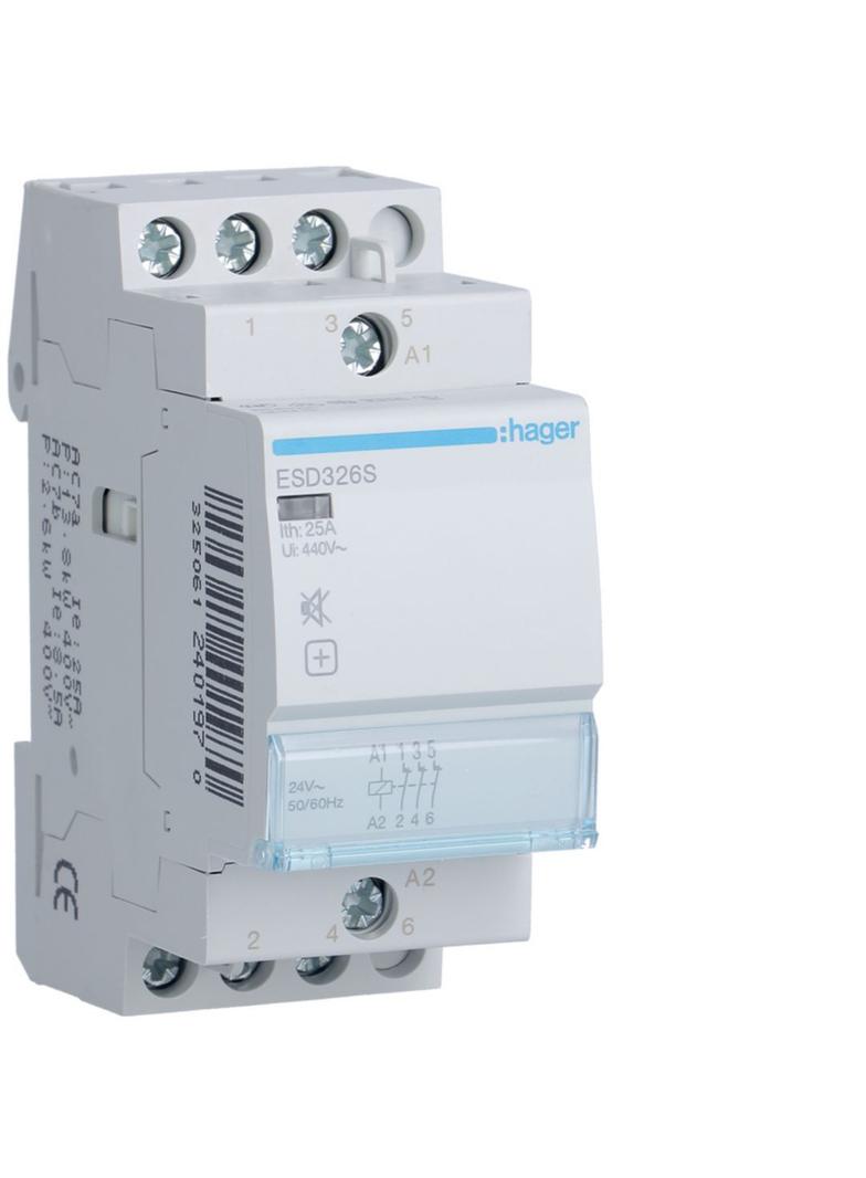 Stycznik modułowy cichy 24V AC 3R 25A AC-7A B ESD326S HAGER