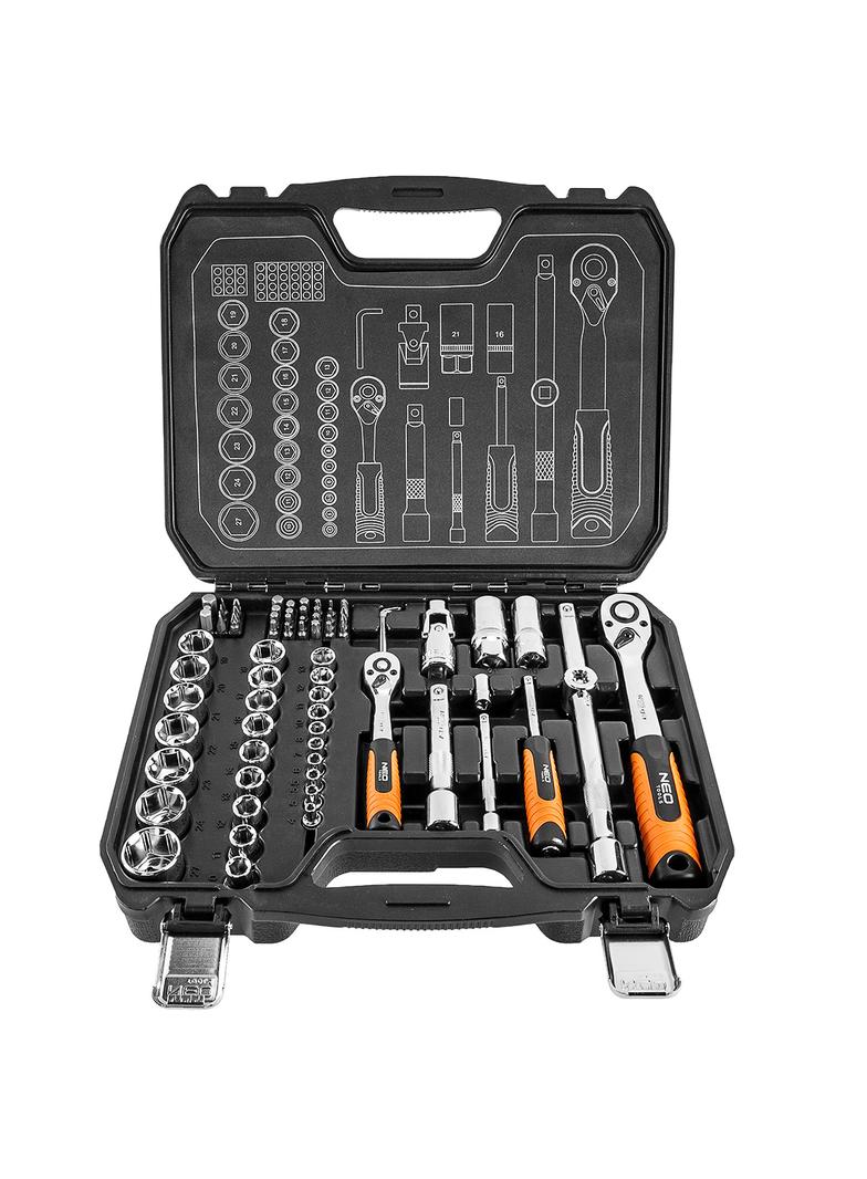 Klucze nasadowe 1/2", 1/4", zestaw 73 szt., CrV