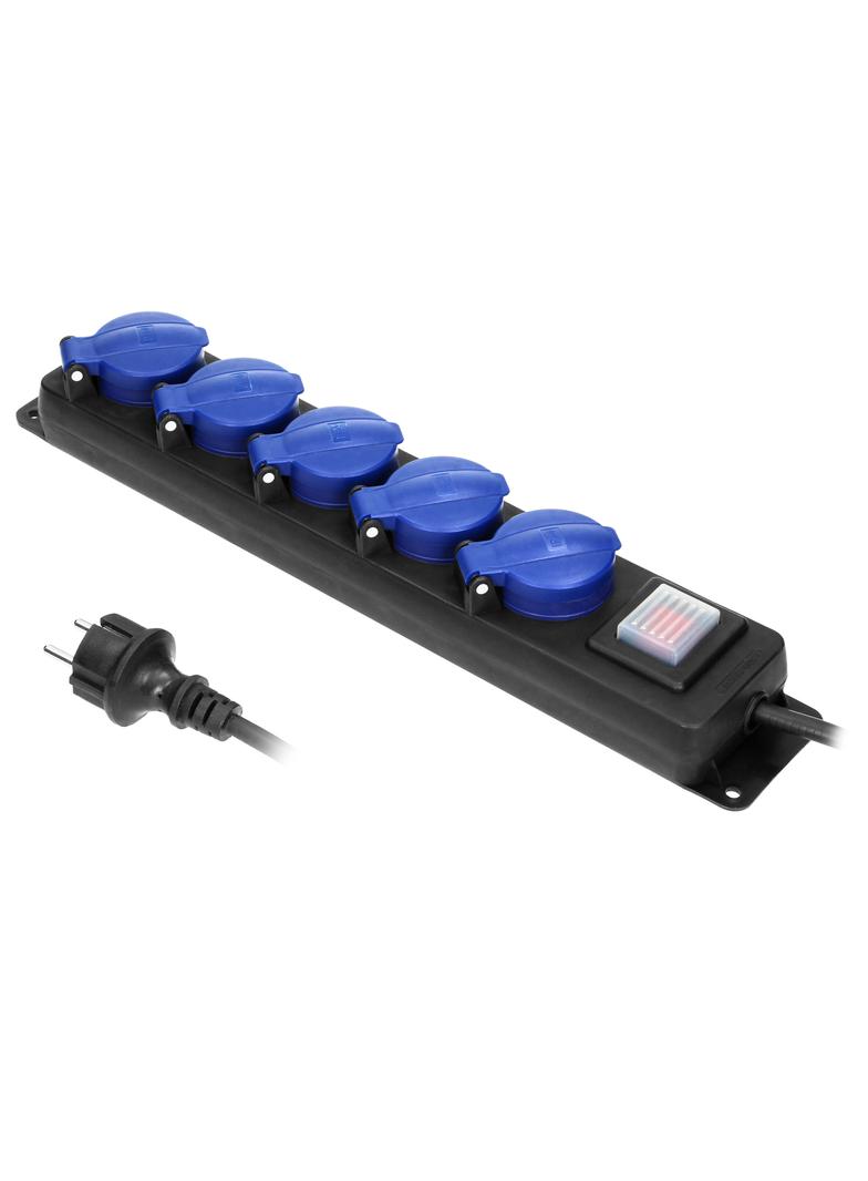 Przedłużacz warsztatowy bryzgoszczelny z wyłącznikiem 5 gniazd (schuko) IP44 przewód gumowy OR-AE-13