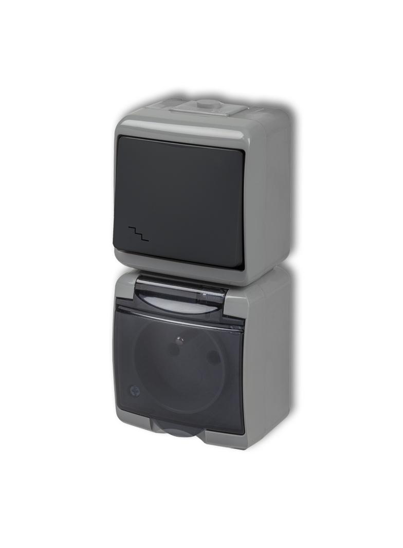 JUNIOR Łącznik schodowy z gniazdem pojedynczym z uziemieniem 2P+Z (klapka dymna; bez przesłon) 30WGH