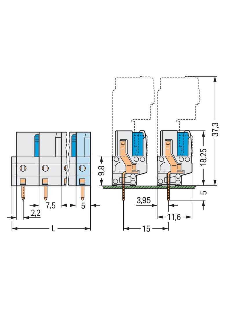 Gniazdo MCS‑MIDI Classic 9‑biegunowe jasnoszare raster 7,5mm 722‑739 /25szt./ WAGO