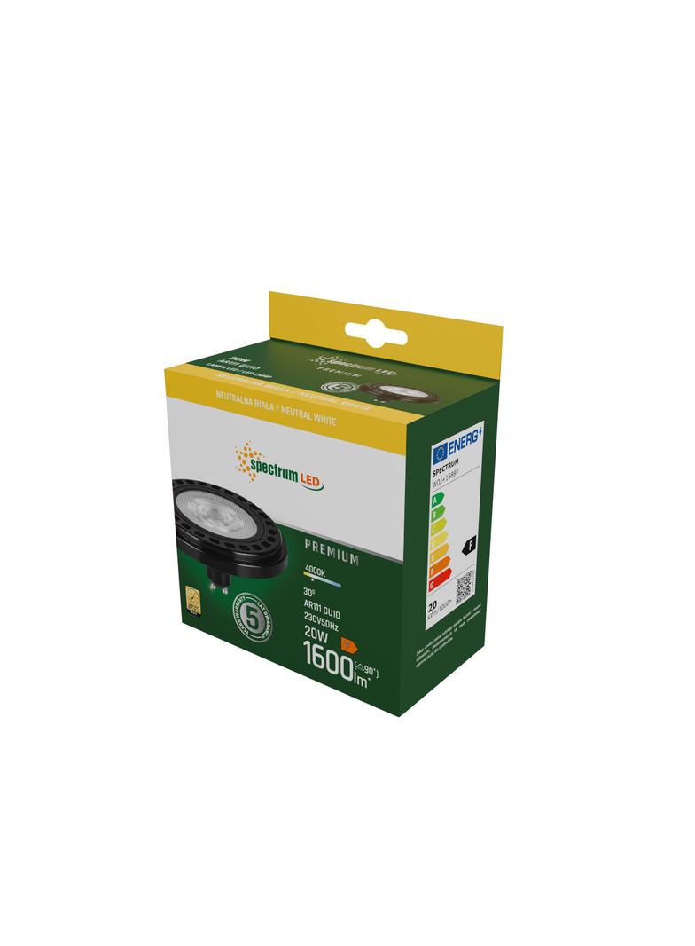 Żarówka LED AR111 GU10 230V 20W COB 30ST NW b. neutralna RA90 CZARNY 5 lat gw. Spectrum LED